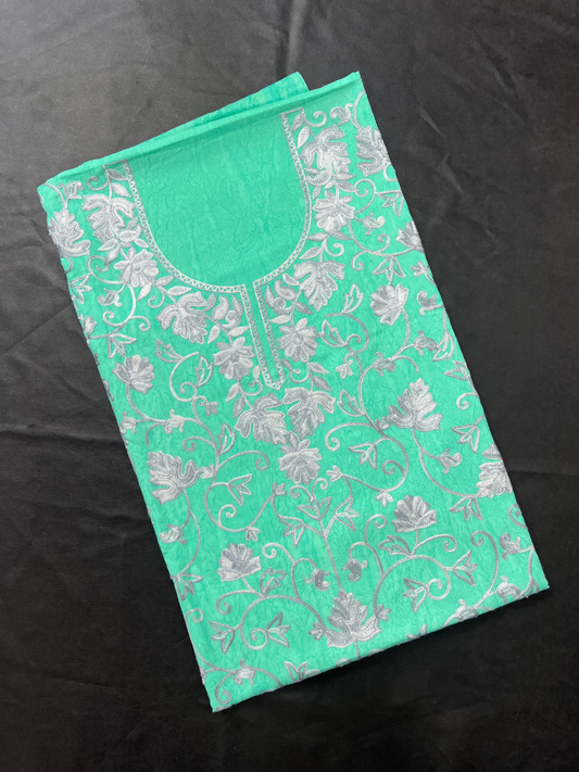 Kashmiri Botti Aari 2 Piece Unstitched Suit  | Ocean Teal