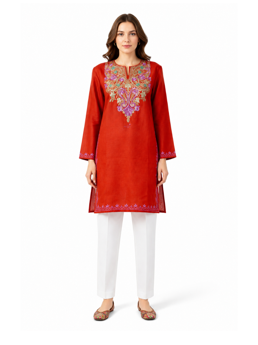 Noor : Aari embroidery summer kurti | Red