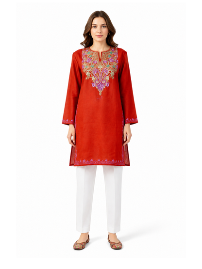 Noor : Aari embroidery summer kurti | Red
