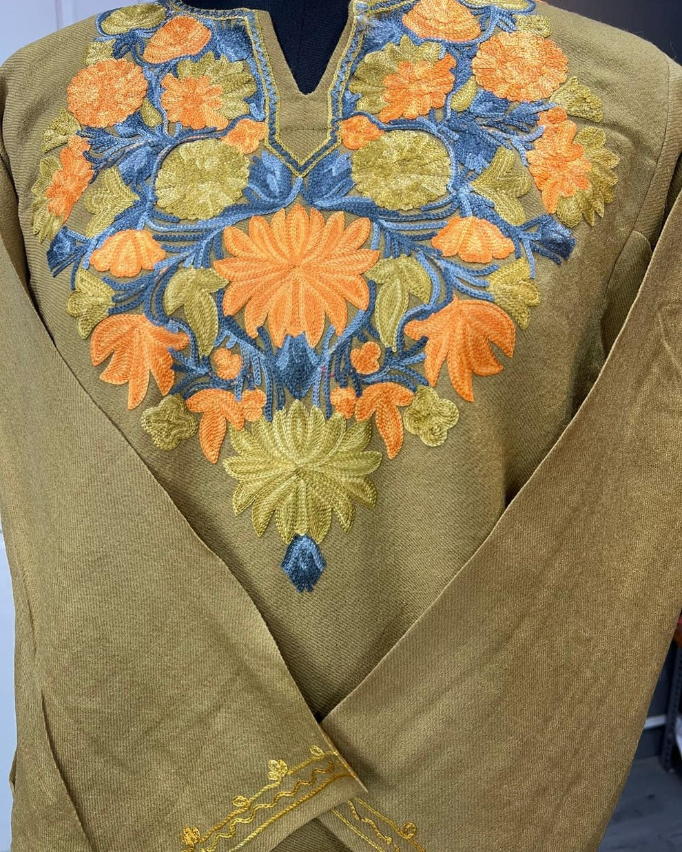 Gulposh Royal Kashmiri Pheran | Pure Raffel Wool | Mustard