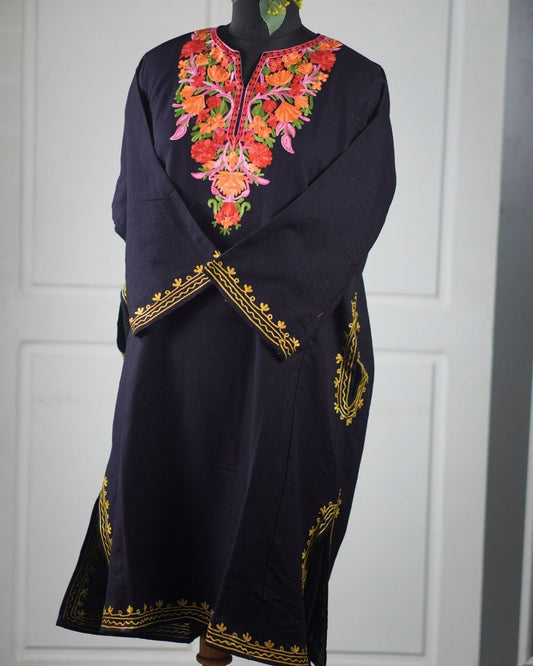 Kashmiri Aari Embroidered Phiran – Light Blue, Pink & Purple | phantom