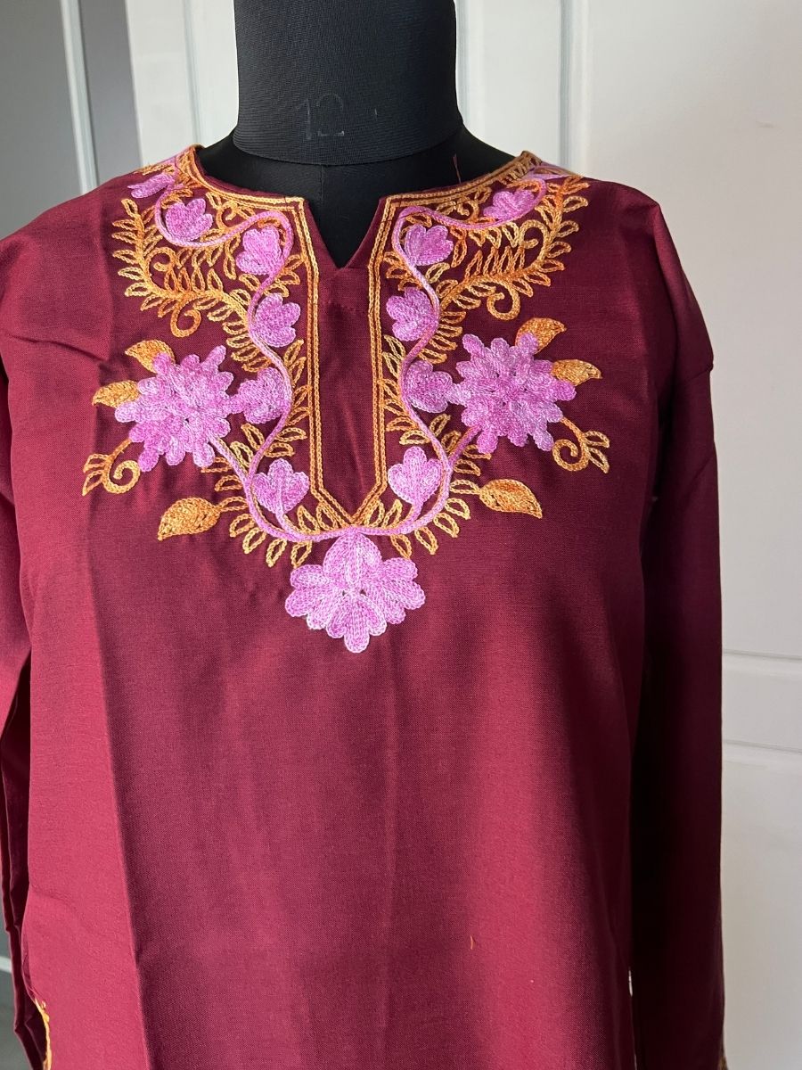 Noor : Aari embroidery summer kurti | Plum