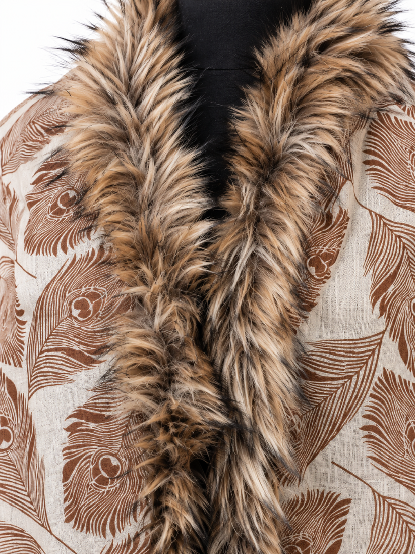 Autumn Plume Shawl with Faux-Fur Border