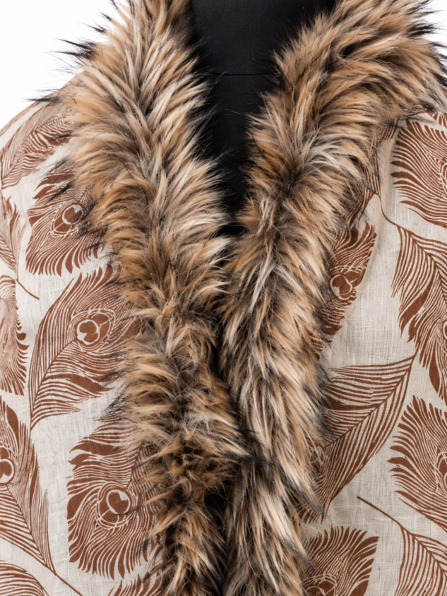 Autumn Plume Shawl with Faux-Fur Border