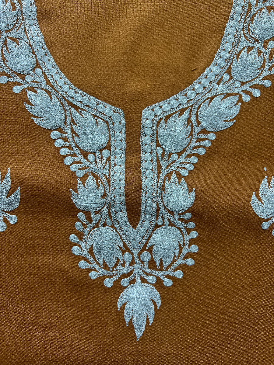 Kashmiri Botti Tilla 3 Piece Unstitched Suites | Brown
