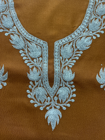 Kashmiri Botti Tilla 3 Piece Unstitched Suites | Brown