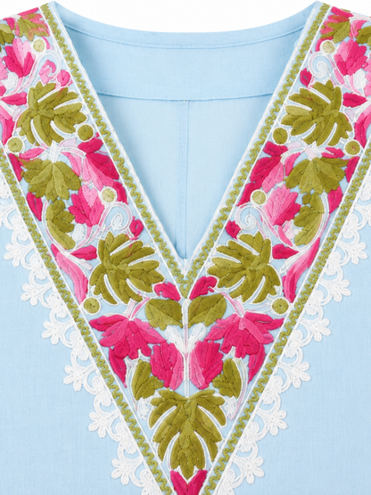 Noor : Kashmiri Aari embroidery summer Co-Ord Set | Aqua