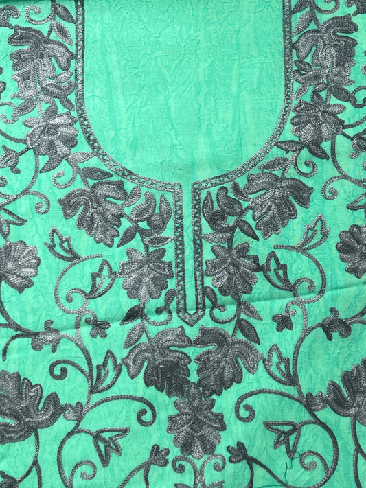 Kashmiri Botti Aari 2 Piece Unstitched Suit  | Ocean Teal