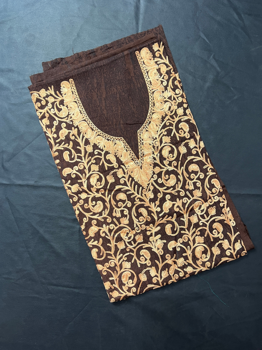 Kashmiri Botti Aari 2 Piece Unstitched Suit  | Grayish Brown