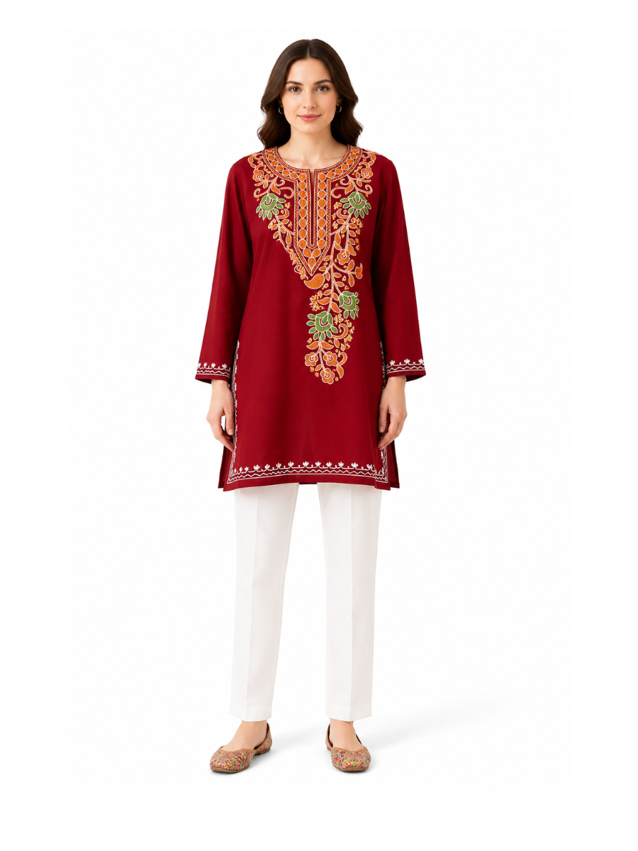 Noor : Aari embroidery summer kurti | Plum
