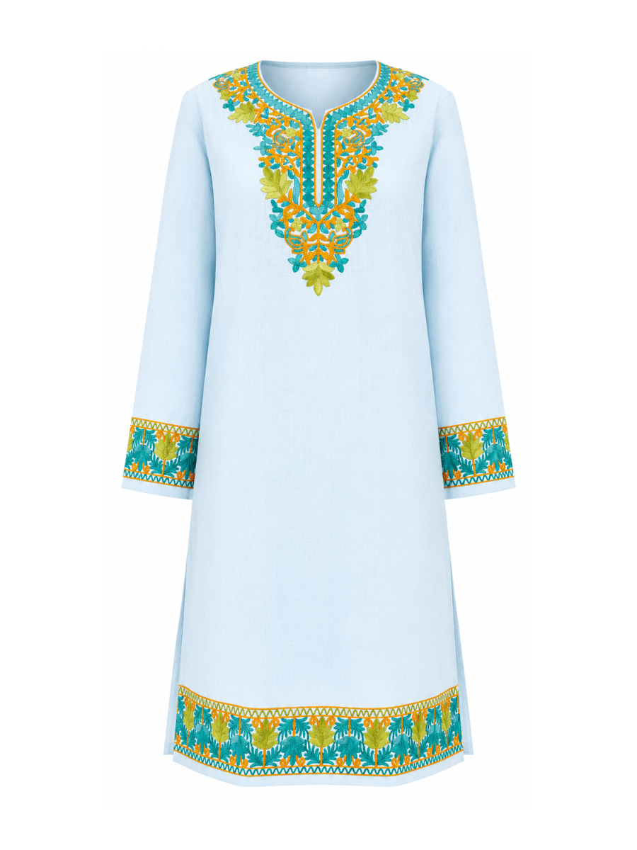 Noor : Kashmiri Aari embroidery summer Co-Ord Set | Aqua