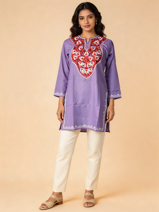 Noor : Aari embroidery summer kurti | lavender