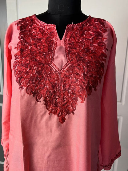 Noor : Aari embroidery summer kurti | Red Rose