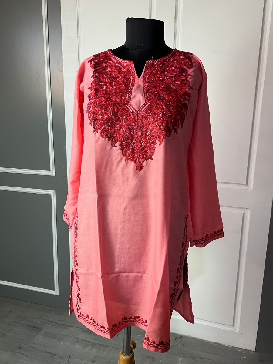 Noor : Aari embroidery summer kurti | Red Rose