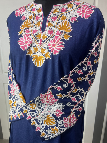 Noor : Aari embroidery summer Co-Ord Set | Dark Blue