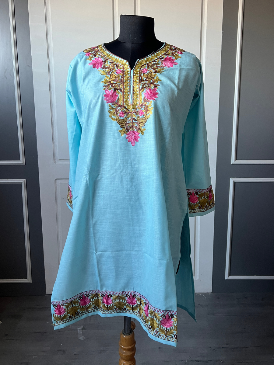 Kashmir Aari cotton Co-Ord Set | Light Turquoise
