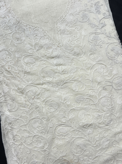 Kashmiri Botti Aari 2 Piece Unstitched Suit  | Light Gray
