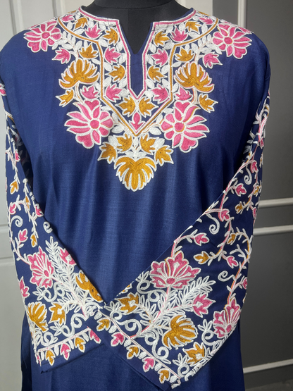 Noor : Aari embroidery summer Co-Ord Set | Dark Blue