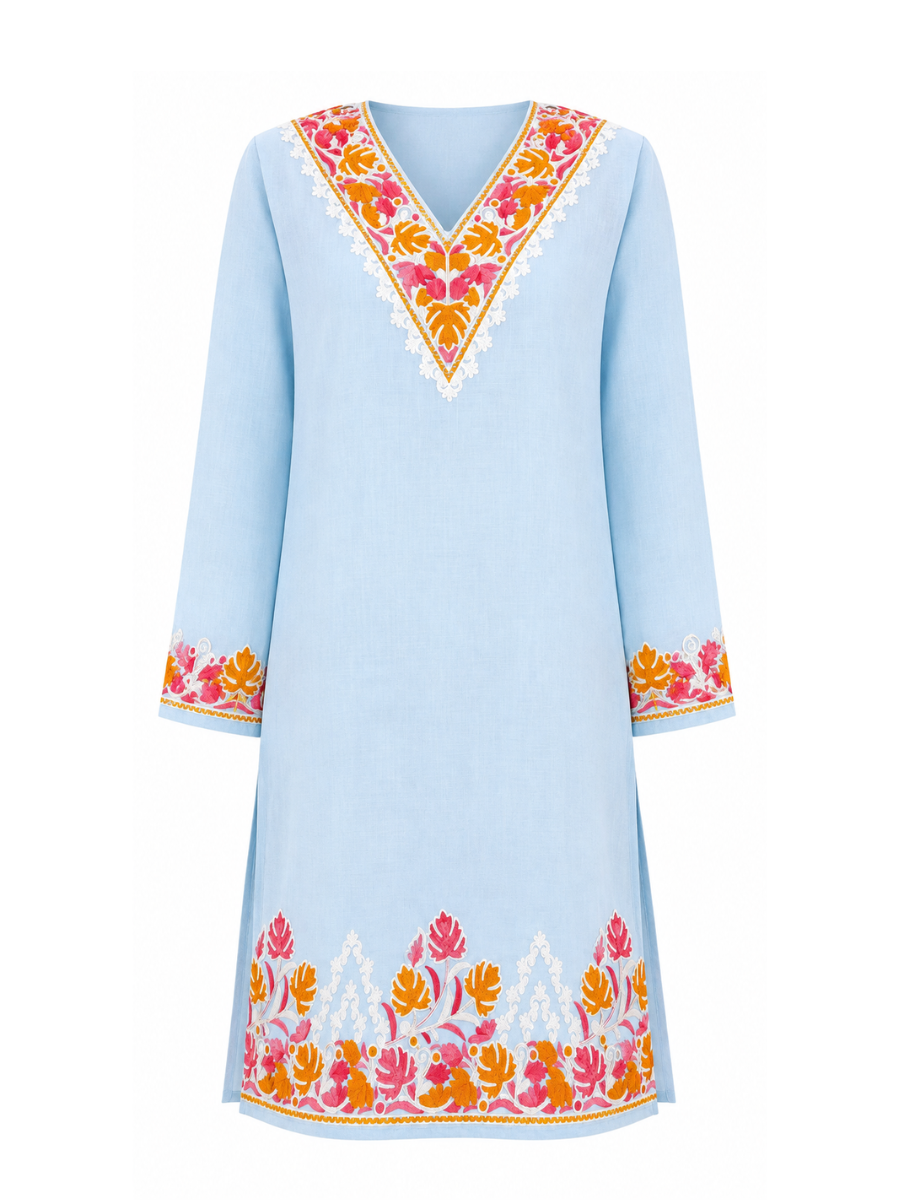 Noor : Kashmiri Aari embroidery summer Co-Ord Set | Aqua