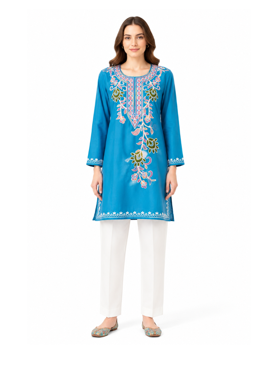 Noor : Aari embroidery summer kurti | Dark Teal