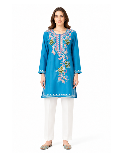Noor : Aari embroidery summer kurti | Dark Teal