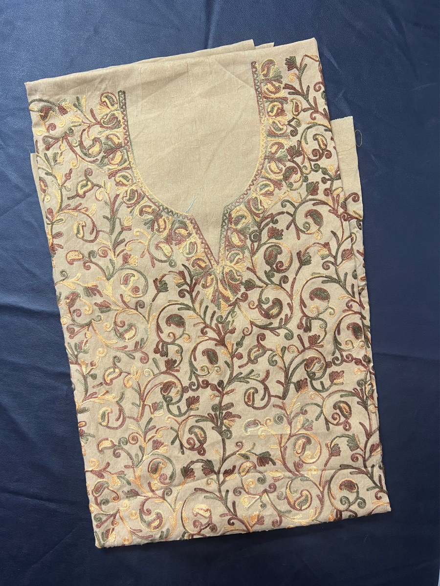 Kashmiri Botti Aari 2 Piece Unstitched Suit  | Tan