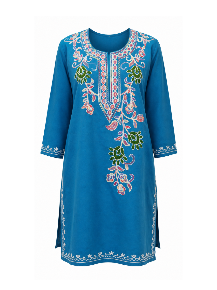 Noor : Aari embroidery summer kurti | Dark Teal