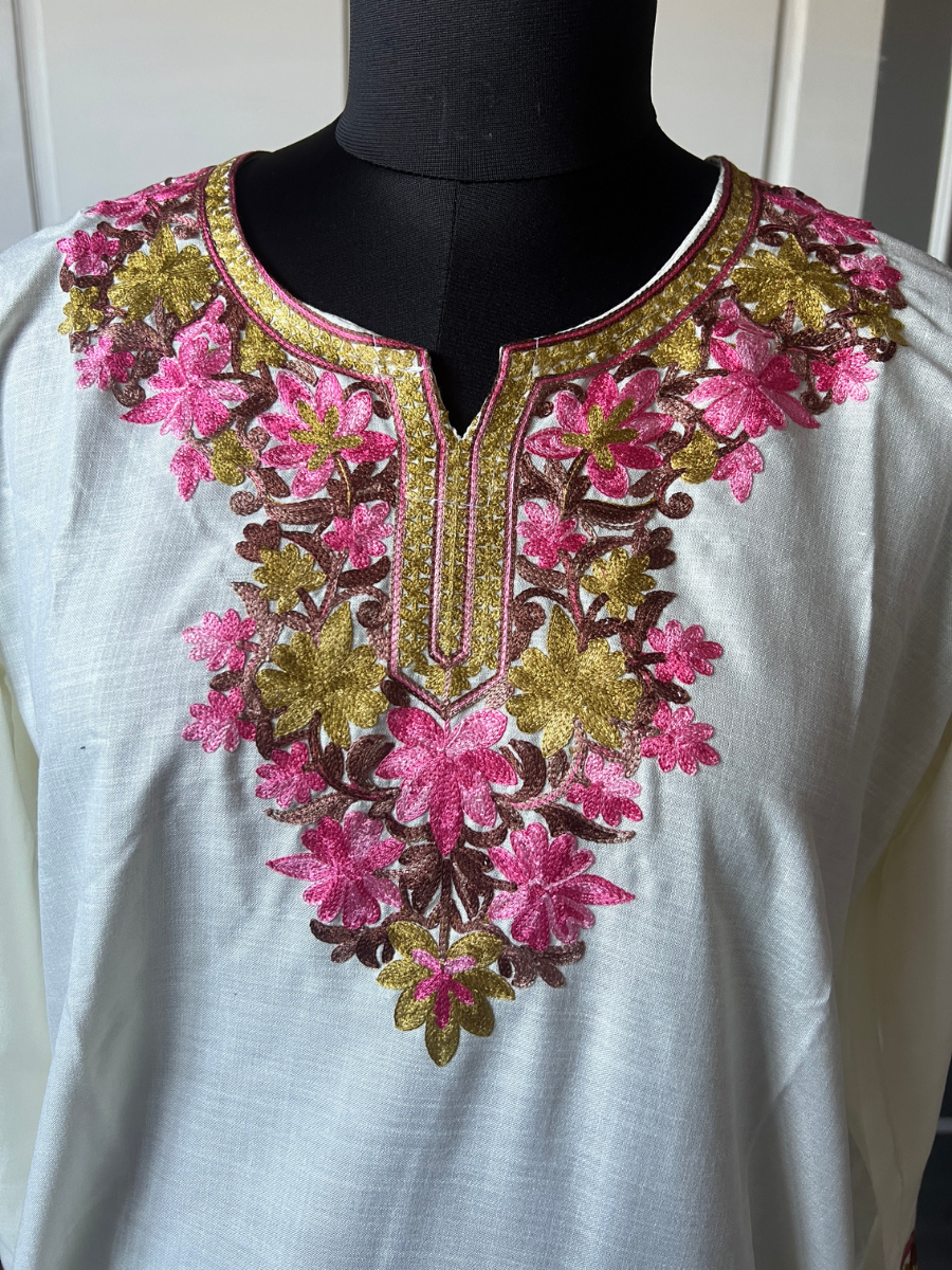 Kashmir Aari cotton Co-Ord Set | Light Gray