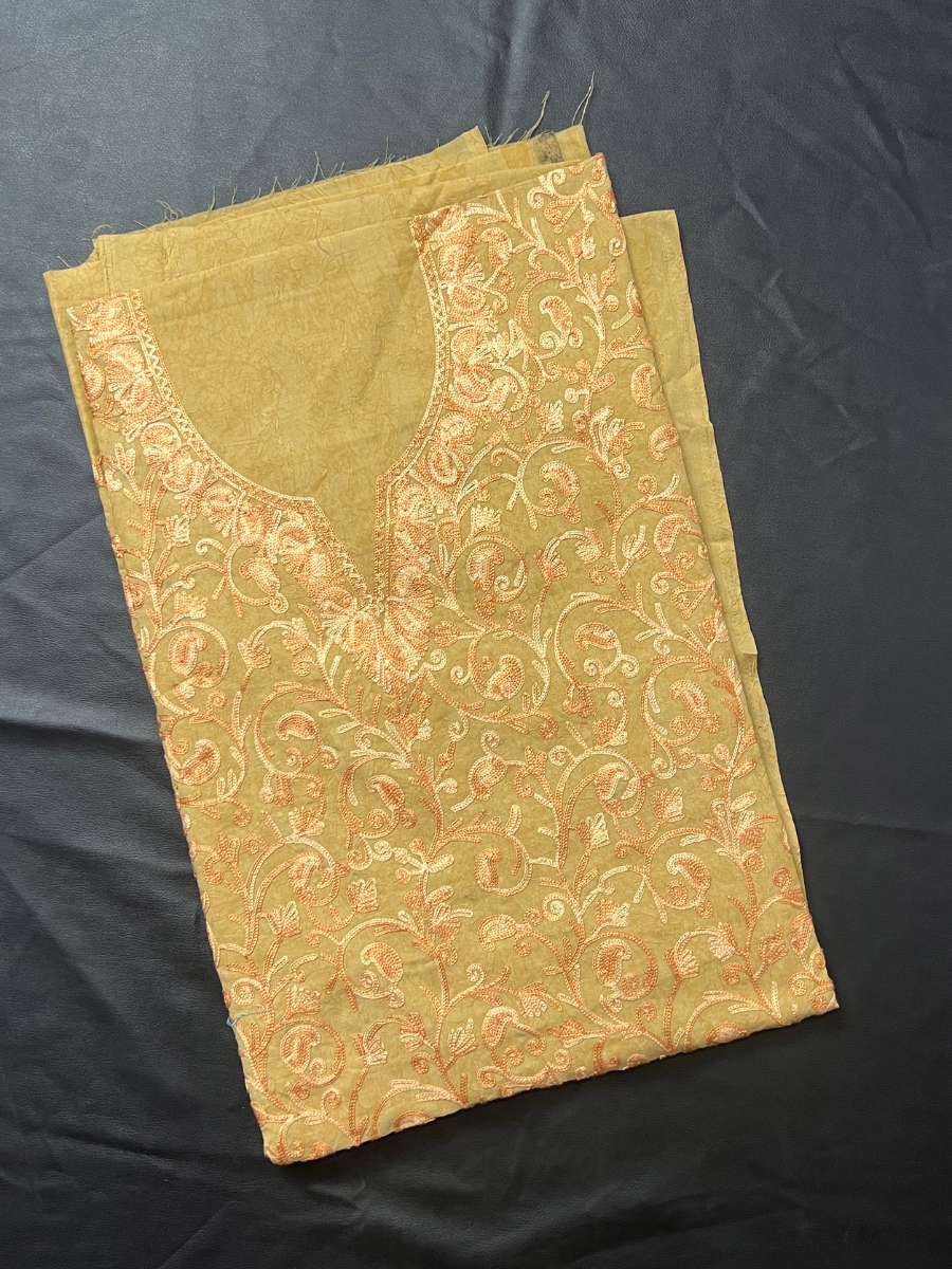 Kashmiri Botti Aari 2 Piece Unstitched Suit  | Tan