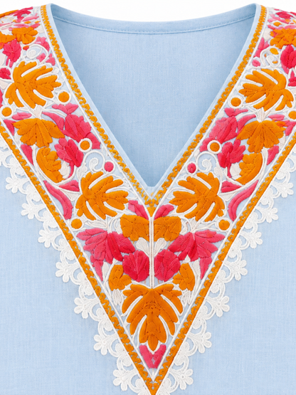 Noor : Kashmiri Aari embroidery summer Co-Ord Set | Aqua