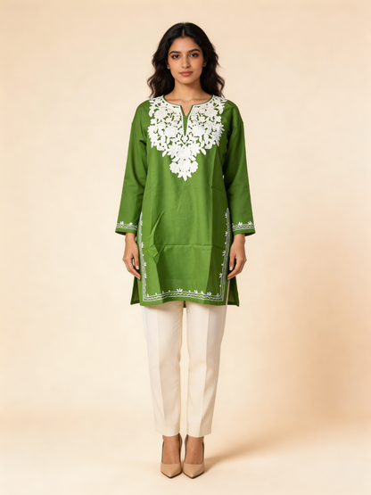 Noor : Aari embroidery summer kurti | Emerald Green