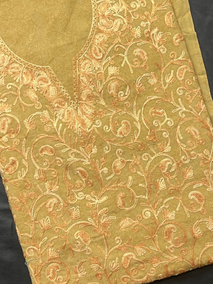 Kashmiri Botti Aari 2 Piece Unstitched Suit  | Tan