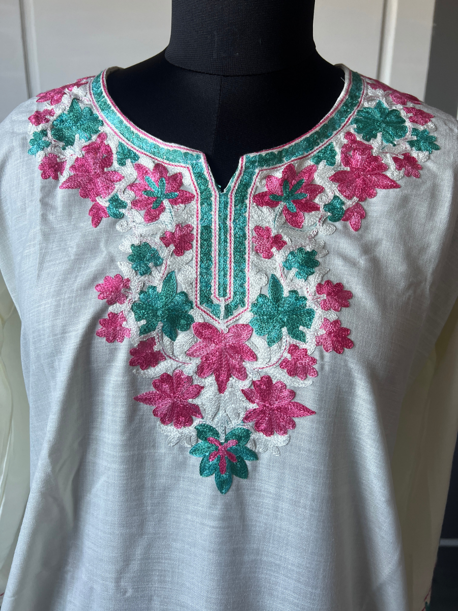 Kashmir Aari cotton Co-Ord Set | Light Gray