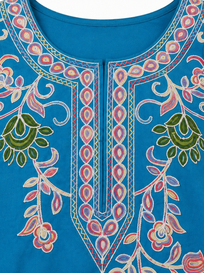 Noor : Aari embroidery summer kurti | Dark Teal