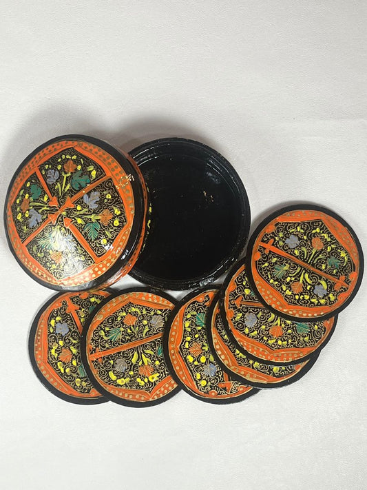 Gold Chinar Leaf Handcrafted Paper Mache Coaster Set - KaarKash