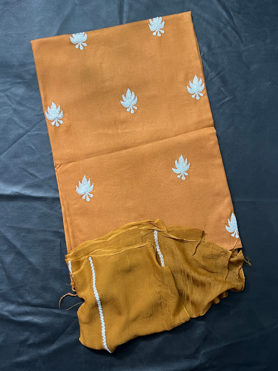 Kashmiri Botti Tilla 3 Piece Unstitched Suites | Brown
