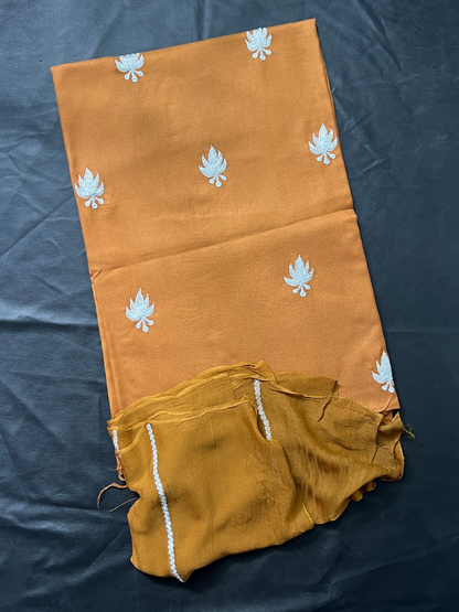 Kashmiri Botti Tilla 3 Piece Unstitched Suites | Brown