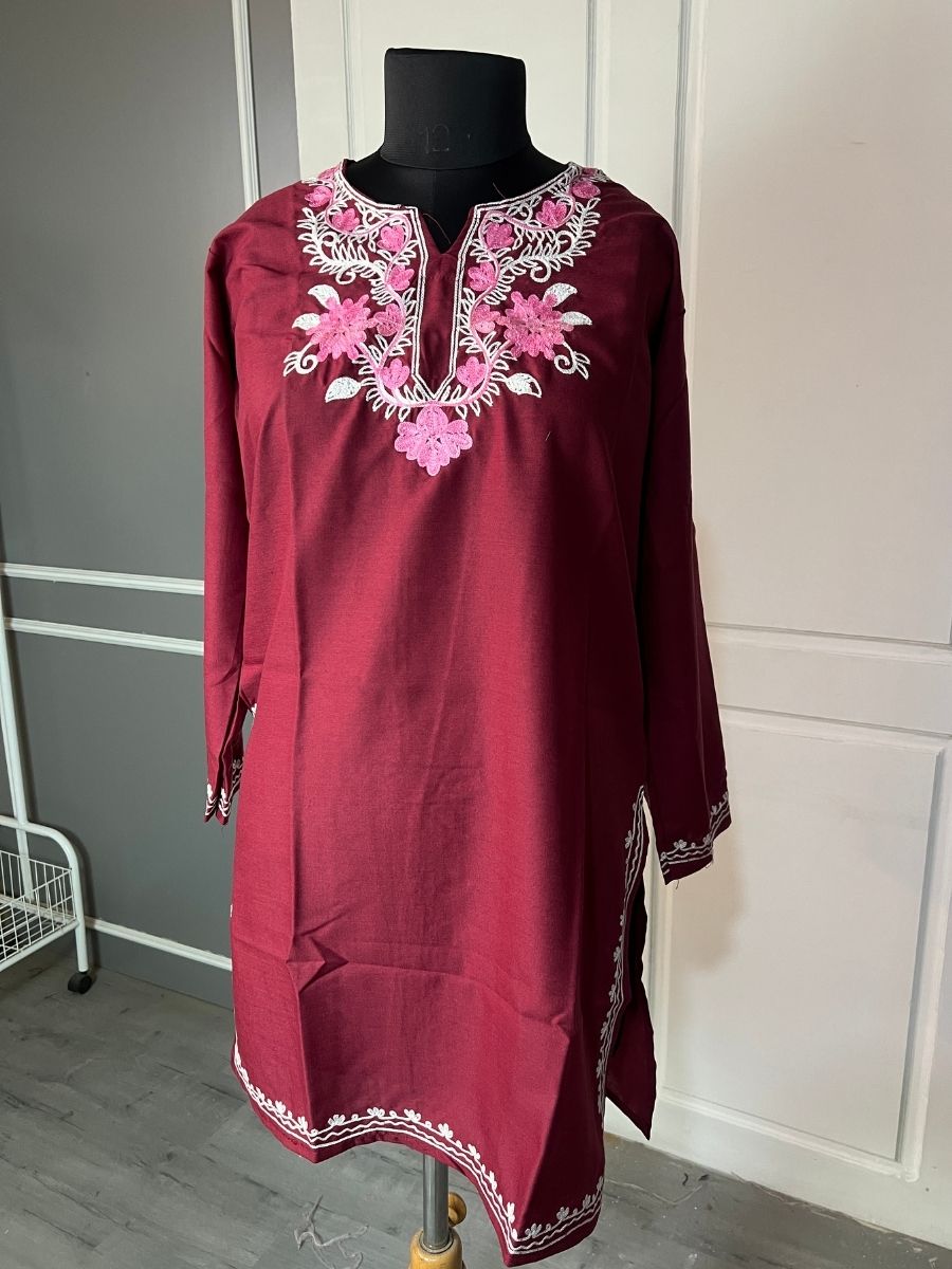 Noor : Aari embroidery summer kurti | Plum
