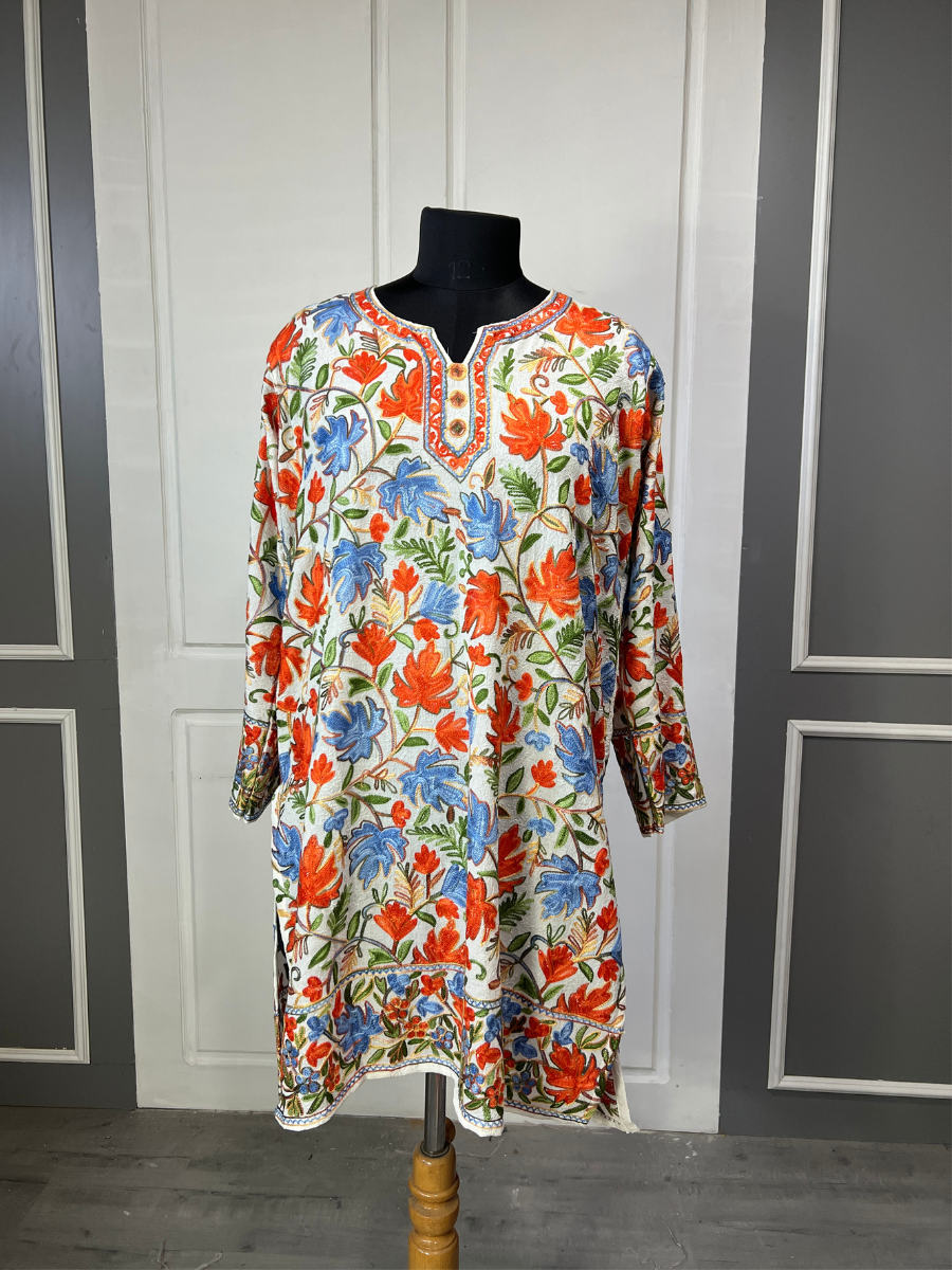 Noor : chinar embroidery summer kurti | Light Gray