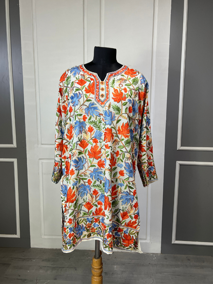 Noor : chinar embroidery summer kurti | Light Gray