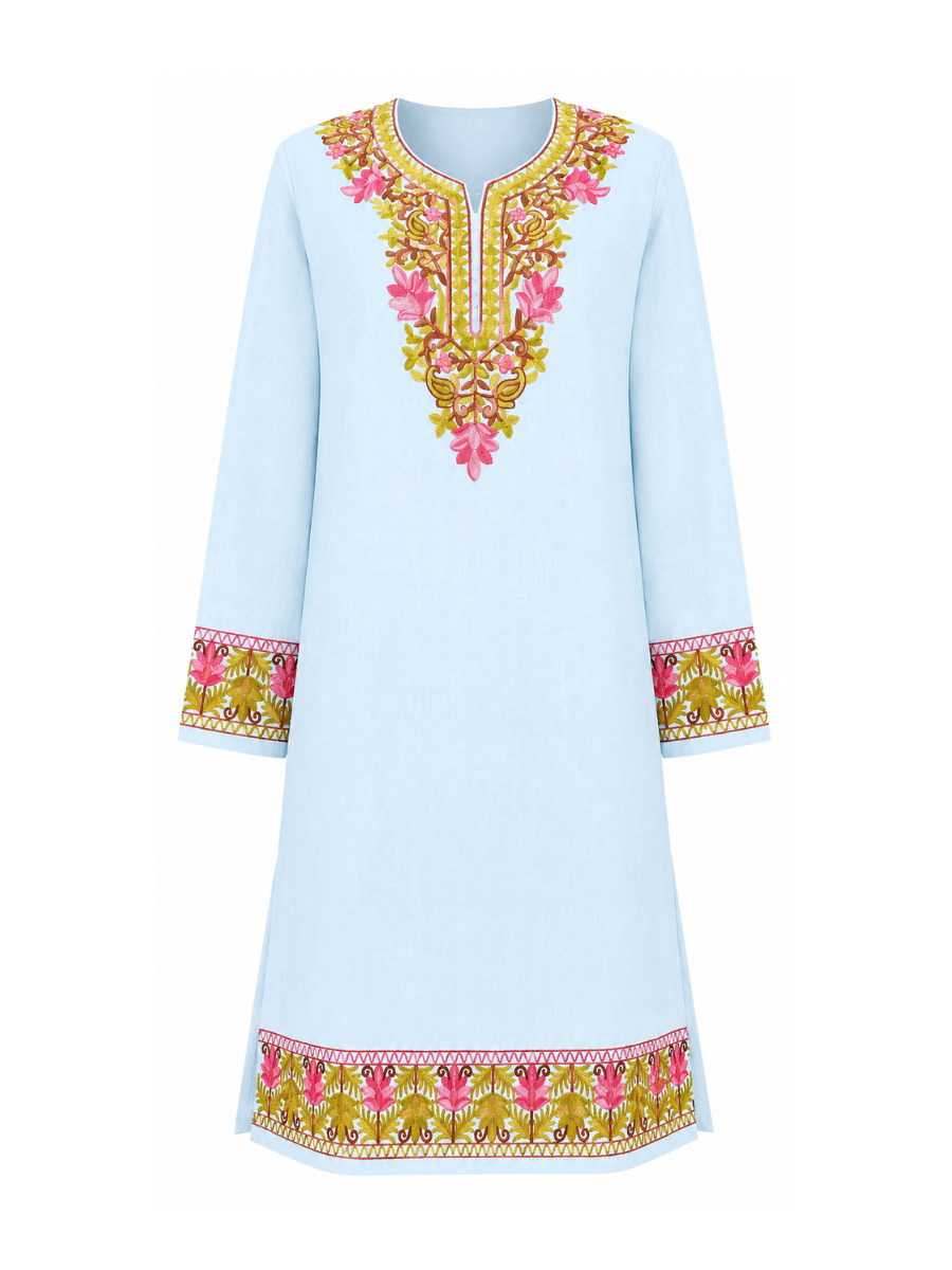 Noor : Kashmiri Aari embroidery summer Co-Ord Set | Aqua