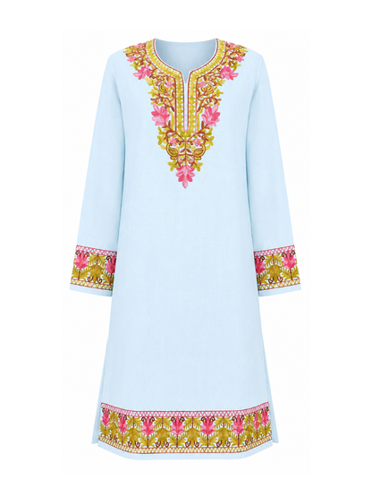 Noor : Kashmiri Aari embroidery summer Co-Ord Set | Aqua