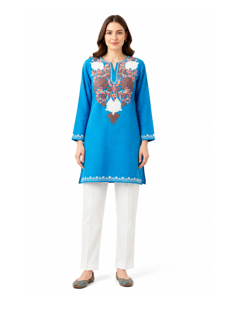 Noor : Aari embroidery summer kurti | Dark Teal