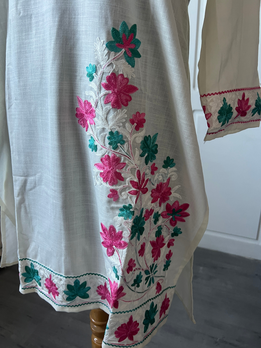 Kashmir Aari cotton Co-Ord Set | Light Gray