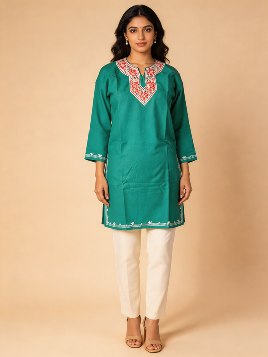 Noor : Aari embroidery summer kurti | Dark Teal
