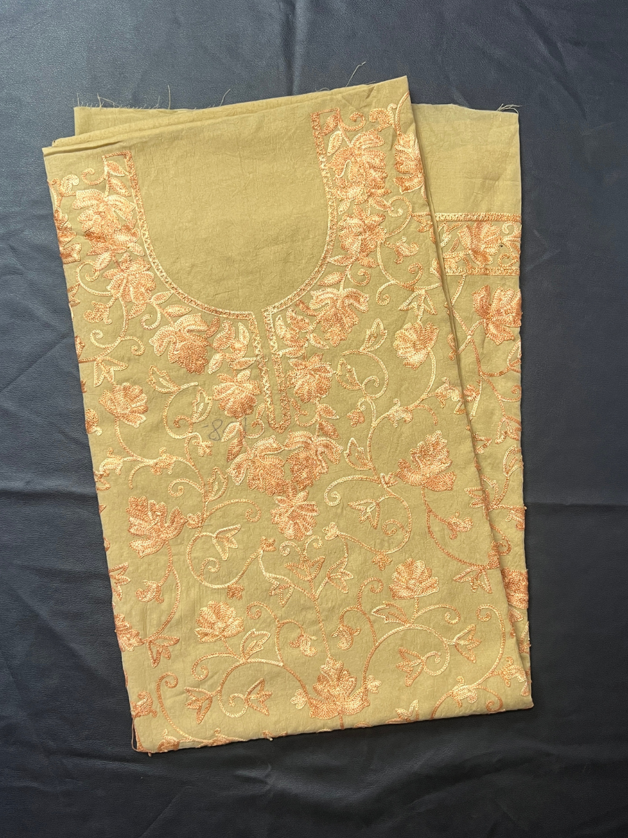 Kashmiri Botti Aari 2 Piece Unstitched Suit  | Tan