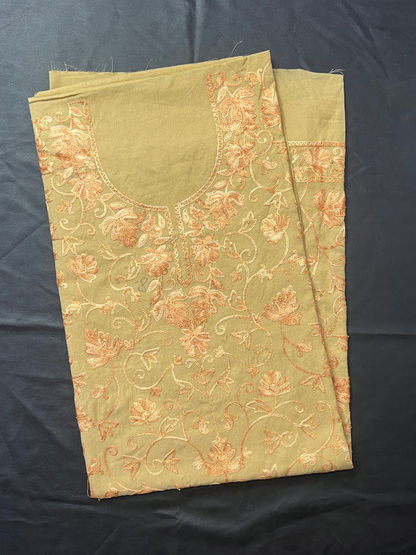 Kashmiri Botti Aari 2 Piece Unstitched Suit  | Tan