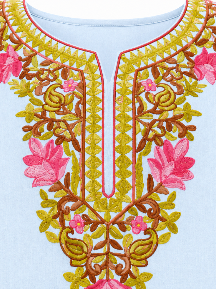 Noor : Kashmiri Aari embroidery summer Co-Ord Set | Aqua