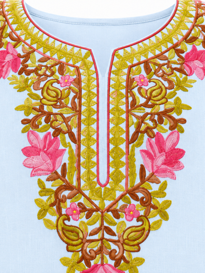 Noor : Kashmiri Aari embroidery summer Co-Ord Set | Aqua