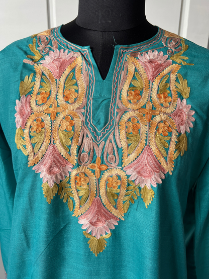 Kashmir Aari cotton Co-Ord Set | Dark Teal